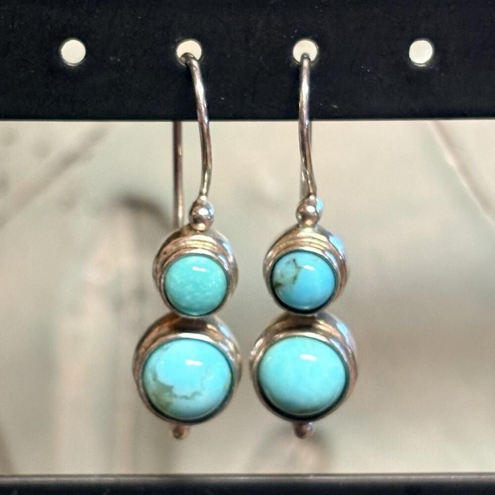 Sterling Silver and Turquoise Double Stone Drop Earrings by JC Made in Thailand - Picture 4 of 7